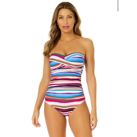 NEW Anne Cole One Piece Swimsuit Size 8 Stripe Halter Bandeau Strapless Swim NWT - Picture 2 of 13